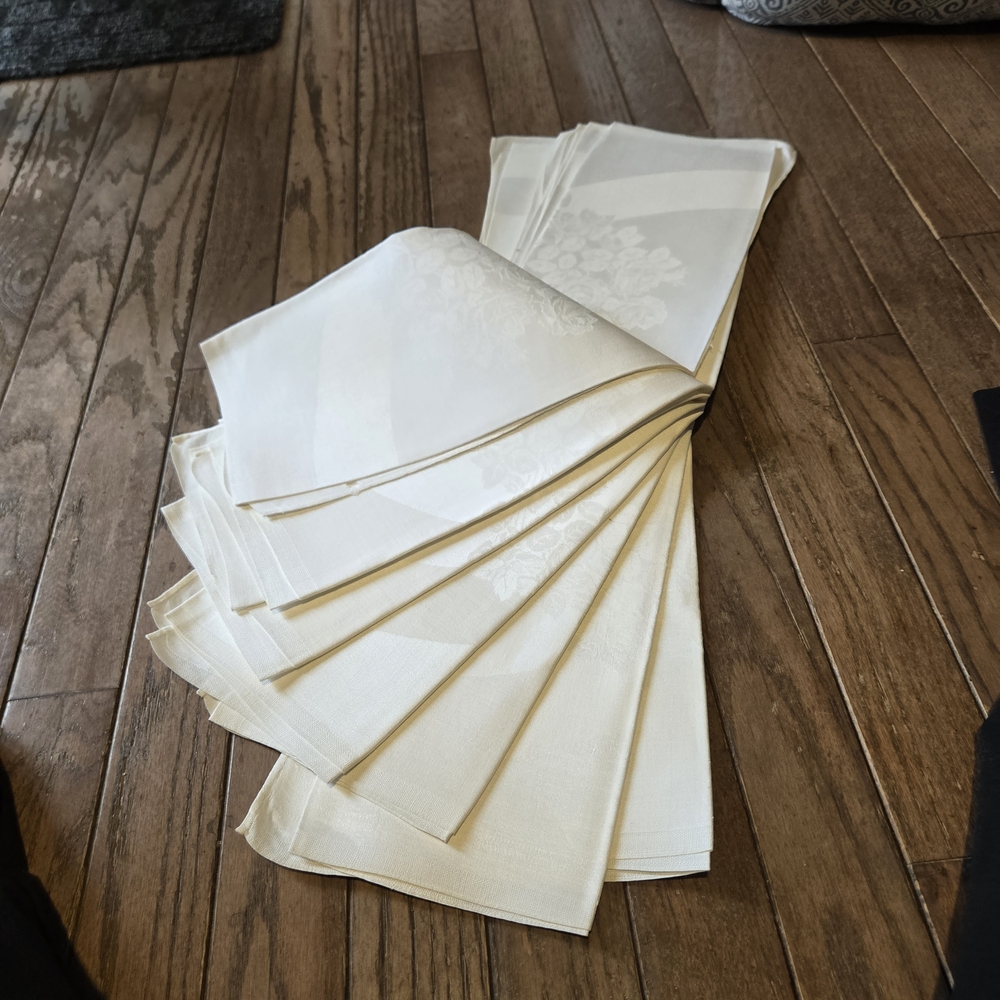 8 Antique Cotton Damask Dinner Napkins